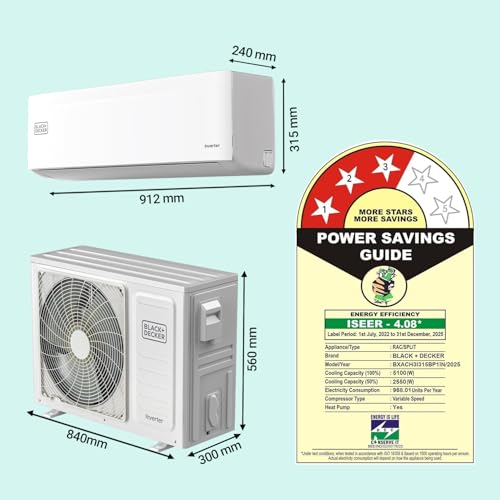 Image of Black+Decker 1.5 Ton 3 Star Hot and Cold Inverter Split AC (100% copper, 7-in-1 convertible, PM 1.0 filter, 4-way swing, BXACH3I315BP1IN)