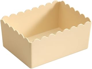 Home Storage Boxes,Rippled edge Plastic Storage Box, Stackable Desktop Organizer Bin for Makeup, Office Supplies & Small Accessories,4.92 × 3.94 × 2.36 inch,Creamy White