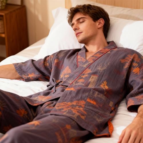 Ensemble pyjama kimono japonais ample en coton unisexe