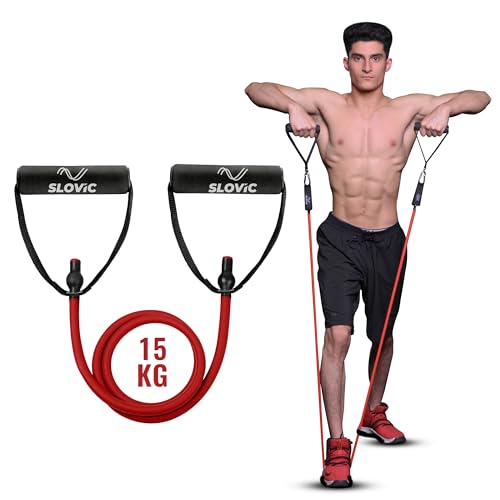 SLOVIC Resistance Tube for Men and Women(Red 15Kg) | Resistance Band Set & Exercise Bands for Workout | Resistance Band for Pull Up | Gym Equipment for Home Workout| Natural and Unbreakable Rubber (Image - 1)