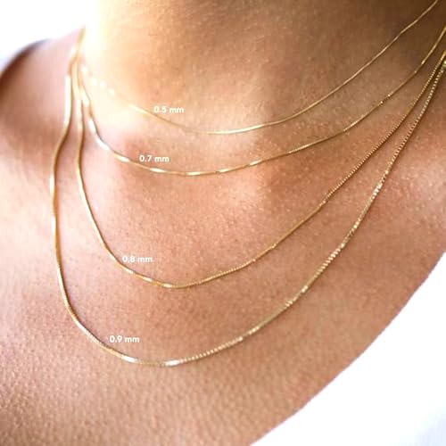 Jewelry Affairs 10k Real Solid Gold Mirror Box Style Chain Necklace, 0.45mm4