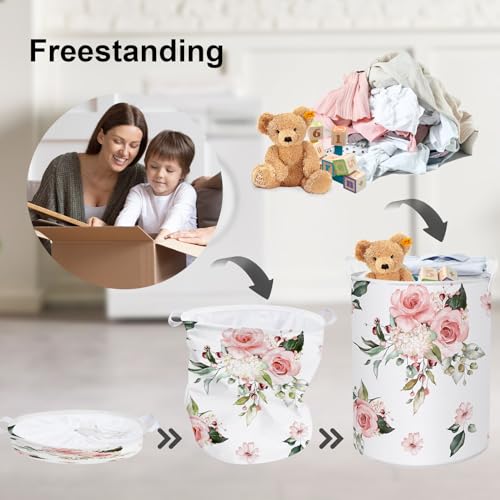 Clastyle CTS0041 Blooming Pink Flowers Laundry Basket Girl Room Floral Dirty Clothes Hamper Round Kid Bedroom Nursery Toy Basket thumb #2