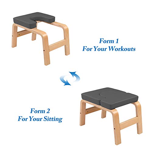 PEXMOR Wood Yoga Headstand Bench Inversion Chair Stand Yoga Chair for Workout, Fitness and Gym (Gray)