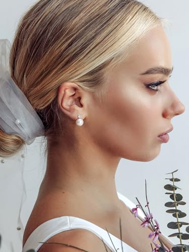 SWEETV Minimalist Pearl Drop Dangle Earrings for Women, Elegant Wedding Bridal Stud Earrings for Brides Bridesmaids,Prom Jewelry Gifts3