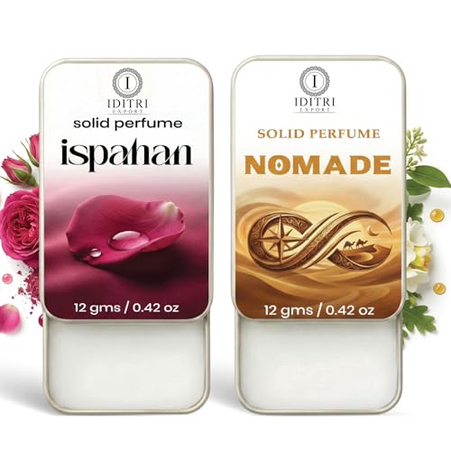 Image of IDITRI EXPORT Solid Perfume |Nomade&Ispahan Alcohol Free Wax Perfume Balm, Long Lasting | Pocket Tin 12g, Pack Of 2| Non Greasy Smooth Glide, Travel Friendly Men And Women