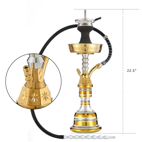 22" Hookah Set With Everything Portable Shisha Kit with Travel Case Glass Vase Silicone Bowl,Coal Tong,50 Hookah Foil,10 Hookah Disposable Tips - Image 4