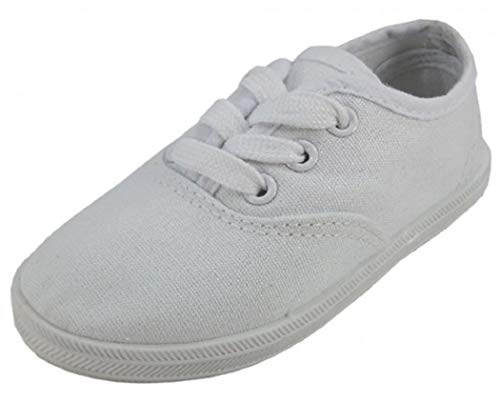 Shoes8teen Kids Girl/Boy Unisex Toddler and Little Kid Canvas Lace Up Sneakers Shoes White 325K 2 Little Kid