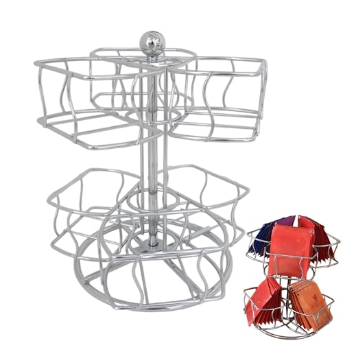 HUSUNEE ティーバッグ オーガナイザー 回転式 | 6コンパートメント回転2段収納 | コーヒー クリーマー シュガー バスケット 収納 ホルダー ラック | 家庭 オフィス キッチン キャビネット パントリー アパート 用