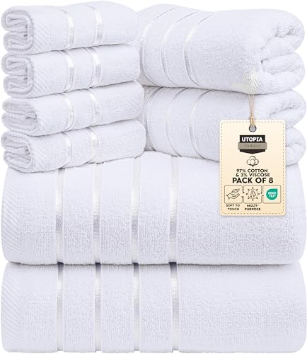 Utopia Towels Lot de 8 serviettes, dont 2 serviettes de bain, 2 essuie-mains, 4 gants de toilette,...