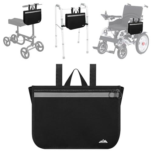 supregear Borsa Laterale per Sedia a Rotelle, Tasca Multifunzionale Laterale per Rollator Carrozzine e Scooter per Ginocchia Adulti Anziani Tote da Viaggio Portatile, Nero