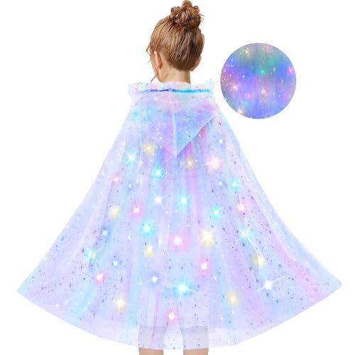 Goenb Leuchtende Prinzessin Cape, LED Prinzessin Cape LED Kapuzenumhang Light up Mantel Kostüm für Mädchen 3-10 Jahre alt für Weihnachten Karneval