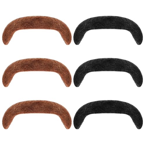 6 Pcs 60s 70s Fake Mustache, Self Adhesive Fake Brown Handlebar M...