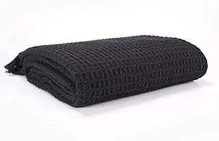 EHC Waffle Throws for Sofa Armchair Blanket Single Bed Cover, 127 X 152cm - Black