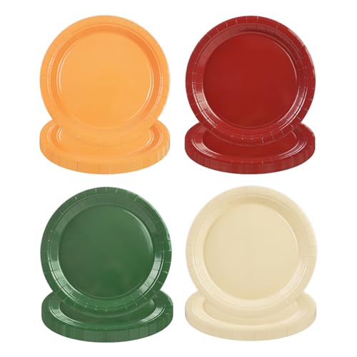 48PCS Christmas Paper Plates Party Supplies, 7inch Disposable Dessert Plates Red Green Orange Cream Colored for Fall Harvest Thanksgiving Halloween Christmas Birthday Baby Shower Tableware 4
