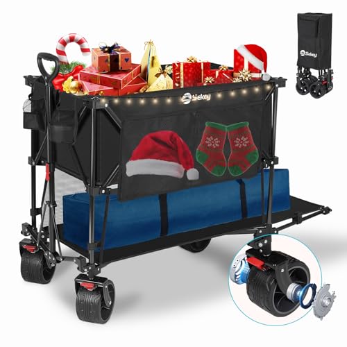 Sekey XXXXL Bollerwagen Faltbar 350L mit Extra Breite Reifen 17x10cm, Faltbarer Bollerwagen Strandwagen Transportwagen Zusammenfaltbar aus 4 Richtungen, 4XL-Doppel 4021, Schwarz