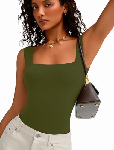 Image of Avidlove Bodysuits for Women Square Neck Body Suit Double Lined Tank Top Bodysuit Soft