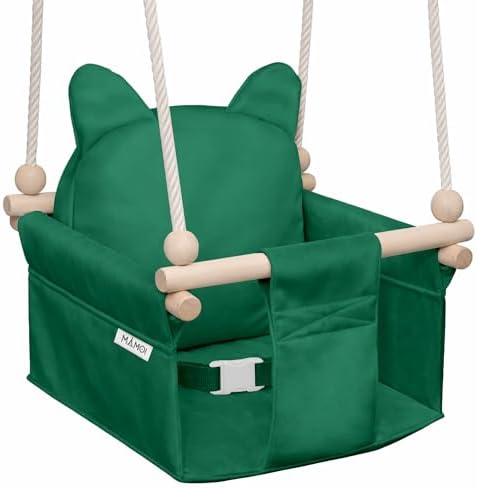 MAMOI Kinderschaukel mit Sicherheitsgurt, höhenverstellbar 150–190 cm, Schaukel für den Innenbereich, stabile Konstruktion, Velours-Sitz, einfache Montage, Innenschaukel für Kinder