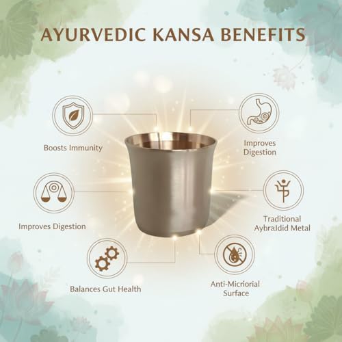 Image of Blessing Art Pure Kansa Bronze Glass /Tumbler in Matte Finish -1 Piece, 200 Ml, Gold- Handcrafted Ayurvedic Drinking Cup | Enhances Health & Digestion | Traditional Indian Drinkware for Daily Use |