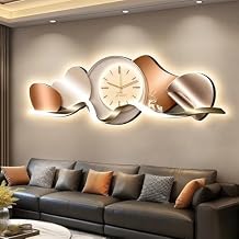3D Wall Clock with LED Light, Frameless Crystal Porcelain Design, Decorative Art Clock for Living Room, Bedroom, Office, HallwayOrange,M47.3"x15.8"
