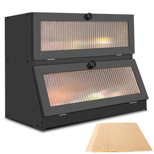 Wuciray Paneras Madera para Guardar el Pan 2 Niveles con 50pcs Papel de Horno Bread Box Caja de Pan Vintage Gran Capacidad