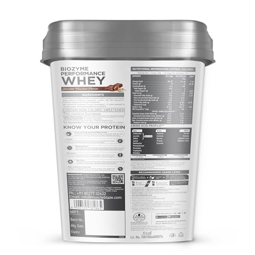 Image of MuscleBlaze Biozyme Performance Whey Protein Powder, Chocolate Hazelnut (4kg / 8.8lbs) & Micronised Creatine Monohydrate CreAMP Powder, Unflavoured (32 Servings, 100g)| Pack of 2