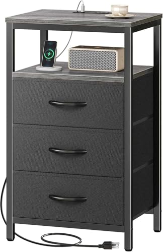 SONGMICS Juego de 2 mesitas de Noche con Enchufe, iluminación LED, 3