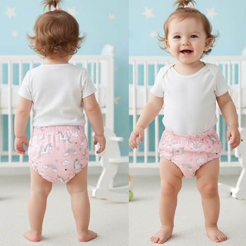 Image of Bembika Baby Training Pant Soft Cotton Reusable Potty Training Pants For Kids Leak-Resistant, Padded Underwear For Babies To Support Diaper Free Transition (L Size For 18-24 Months Unicorn Theme)