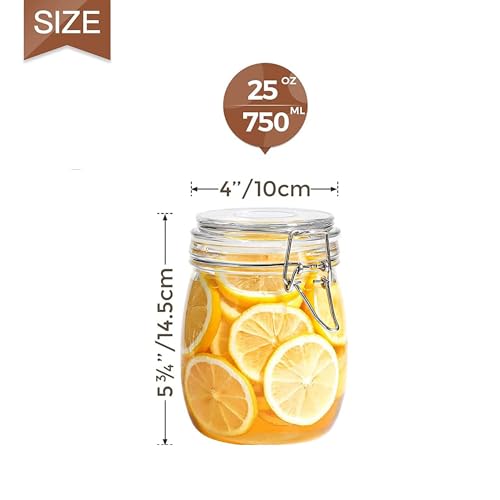Image of Glass Storage Jars with Clip Lid, Airtight Clear Food Containers for Dry Food, Coffee Beans, Cereal, Spices, Sugar & Pasta, Round, 750ml, Pack of 6