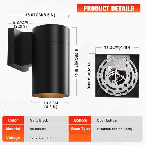 Image of QQCherry 2 Pack Modern Outdoor Wall Light - Aluminum Outdoor Porch Sconce for House, Patio, Garage, Doorway & Entryway - Stylish Waterproof Exterior Lighting for Outside(Black,E26)