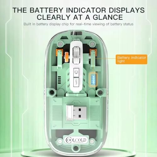 Image of COOLCOLD Rechargeable Wireless Mouse | Dual Mode 2.4GHz & Bluetooth | Silent Click, Transparent Body, RGB Lighting, Battery Indicator | Dual Bluetooth for Laptop, Mac, Windows PC & Computer