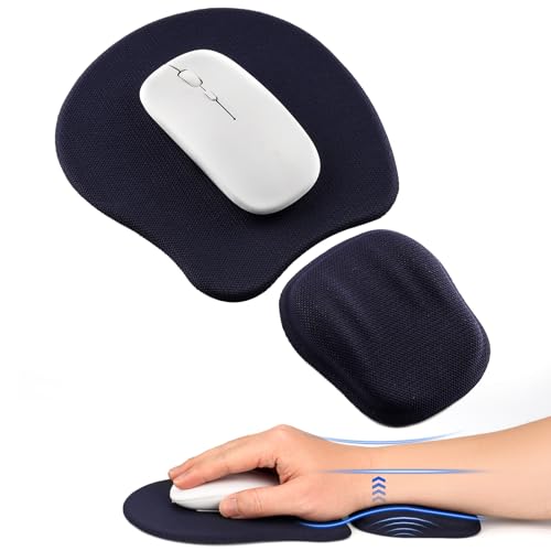 Ergonomic Mouse Pad with Wrist Support, Memory Foam Wrist Rest & Mouse Pad Set, Relieves Wrist Pressure for Comfortable Office & Gaming Use (Ink Blue)