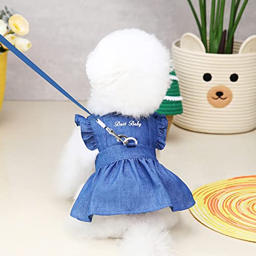 Dog Dress Puppy Luxury Skirt Clothes Princess Dresses Wedding Evening Tutu Skirt Denim Skirt for Small Dog Girl Navy Blue S - Image 3