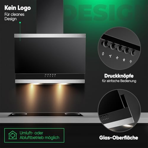 Bomann Dunstabzugshaube 60 cm | Umluft & Abluft | Energieeffizienzklasse B | leise | Abzugshaube mit 3 Leistungsstufen | inkl. Montagematerial | Schwarz | DU 7610 G