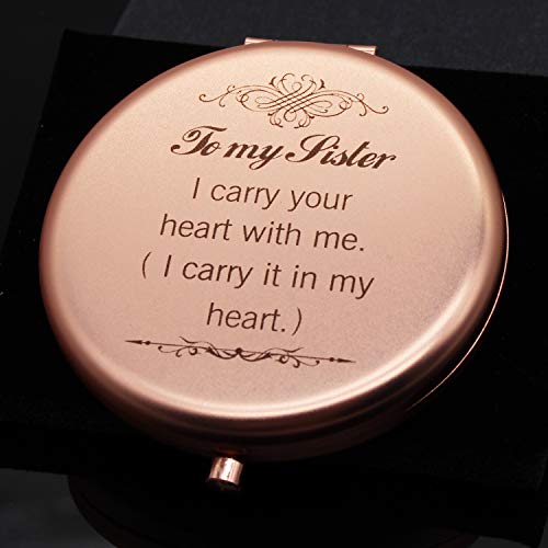 Muminglong Frosted Compact Makeup Mirror For Sister From Sister,Brother, Birthday, Christmas Ideas For Sister-I Carry Your Heart (Rose Gold) #TOP1