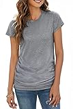 Sherosa Women's T-Shirts Short Sleeve Crewneck Loose Fit Cotton Summer Tops Grey L