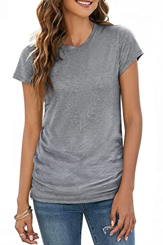 Sherosa Women's T-Shirts Short Sleeve Crewneck Loose Fit Cotton Summer Tops Grey L #TOP6