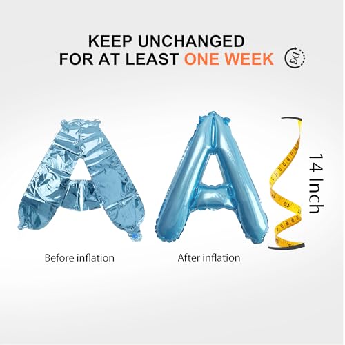 Image of 52 pcs Baby Blue Foil Letter Balloons with Air Pump, 16 Inch 2 A-Z Sets - Mylar Alphabet Balloon Kit for Birthday Banner & Party Decorations