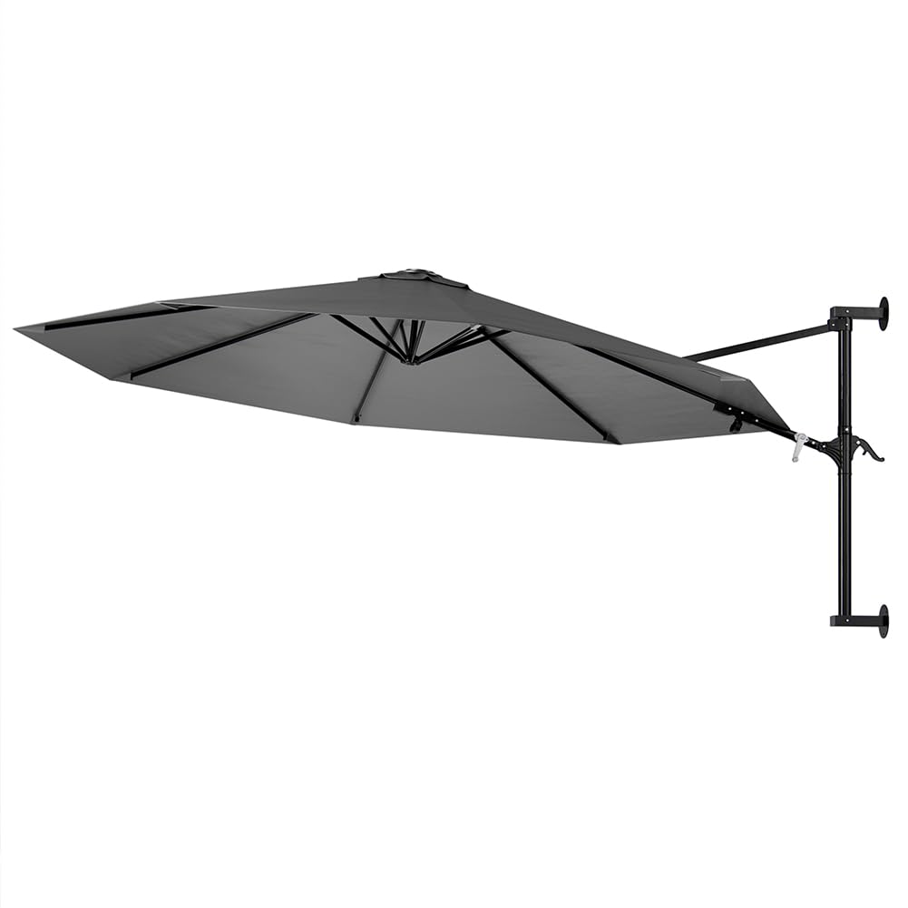 BAKAJI Ombrellone da Parete Giardino Diametro 300cm Palo Staffa Muro Decentrato Chiusura a Leva Sistema Air Vent Arredamento Salvaspazio Esterno Gazebo Piscina Terrazzo Ambienti Esterni