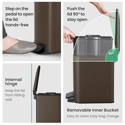 image for Cesun Small Bathroom Trash Can With Lid Soft Close, Step Pedal, 6 Lite