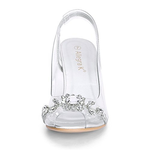 Allegra K Women's Clear Slingback Flower Rhinestone Peep Toe Heels Sandals2