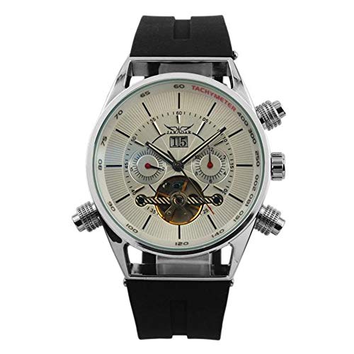 JARAGAR Royal Tourbillon Mechanical Watch, Men Rubber Strap Calendar Week Display Blue Mirror Case Dial Top Brand Mens Wrist Watches, Watch for Men