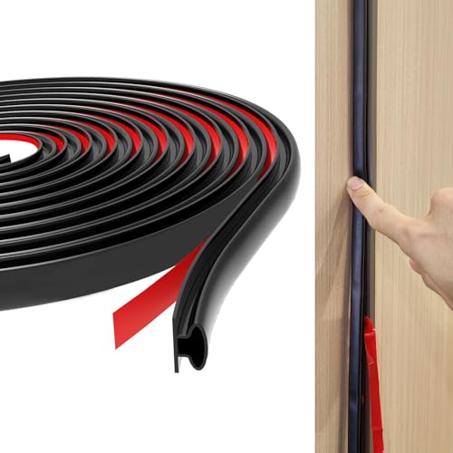 TECDW Joint Porte Fenêtre Isolant Froid et Phonique D-Profil, 10m Joint de Porte Fenetre Isolation, Joint De Porte D'Entrée Caoutchouc Autocollant, Bande PVC...