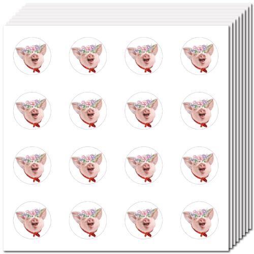 CREATCABIN 128pcs Cochon Planificateur Autocollants Rose Cochon Autocollant Auto-Adhésif Étanche Autocollant Rond Vrac Vinyle Animal Petits Autocollants pour...