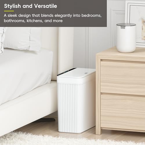 Image of EKO Brio 10L /2.6 Gallon Motion Sensor Trash Can, Automatic Touchless Bathroom Garbage Bin, Waterproof Smart Trash Can for Kitchen, Bedroom, and Office, White