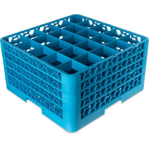 Carlisle FoodService Products RG25-414 OptiClean 25 Compartment Glass Rack with 4 Extenders, 3-1/2" Compartments, Blue (Pack of 2)
