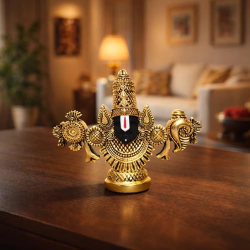 Image of Gold Art India Lord Venkateswara Balaji Idol | Gold-Plated Antique Matte Finish Murti | 3.5 x 4.2 inch | Tirupati Balaji Statue for Home Mandir, Office & Gifting