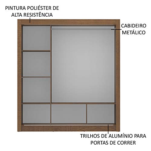 Image of Madesa Monaco Wardrobe, 3 Sliding Doors, Engineered Wood, Aluminium Handles, 170 cm Width, Brown, for Bedroom Storage