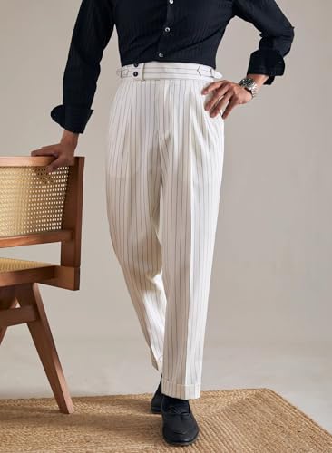 Men's Striped Dress Pants Slacks Slim Fit Business Work Suit Gurkha Flat Front Trousers3