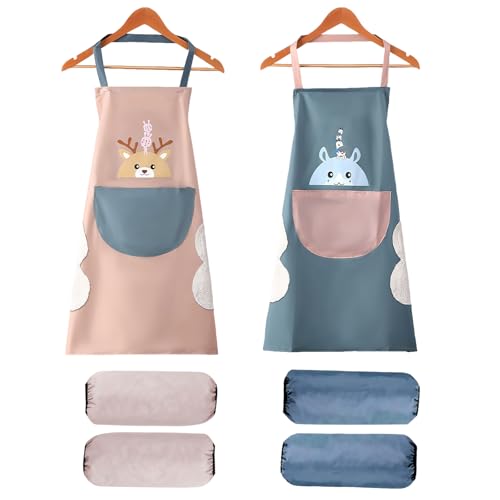 2er Set Kochschürze,Mit 2 Paia Di Manicotti Impermeabili Küchenschürze Damen,Wasserfest Und Schmutzabweisend Schürze,Mit Taschen Und Ärmeln,Abwischbar,Unisex,Sehr Gut Geeignet Für Küche,Garten,Restaur