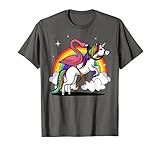 Flamingo Bird Riding Unicorn Magical Rainbow Kids Girls T-Shirt